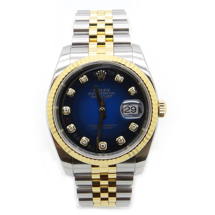 Montre Rolex Datejust 36 mm pour homme, cadran diamant, lunette cannelée, réglage rapide