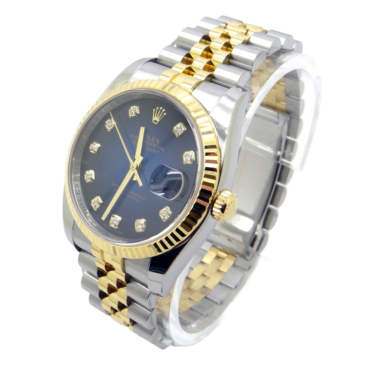Montre Rolex Datejust 36 mm pour homme, cadran diamant, lunette cannelée, réglage rapide