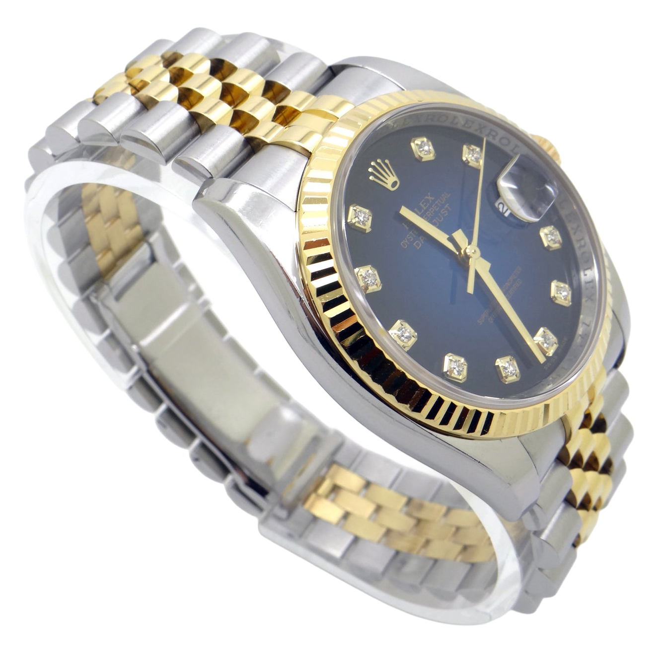 Montre Rolex Datejust 36 mm pour homme, cadran diamant, lunette cannelée, réglage rapide