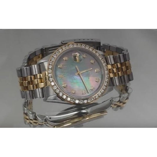 Montre Rolex 3,5 carats lunette diamant personnalisée deux tons ensemble rapide
