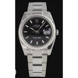 Montre Rolex Datejust Cadran Bâton Noir Bracelet huître acier inoxydable taille moyenne