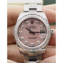 Montre Rolex Datejust Cadran Nacre Rose Lunette Diamant Personnalisée acier inoxydable