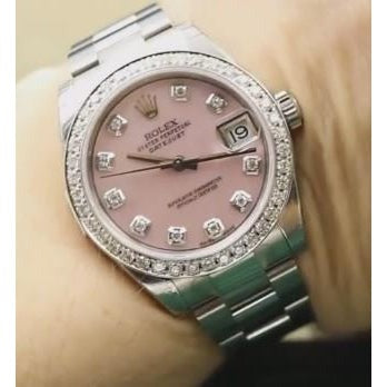 Montre Rolex Datejust Cadran Nacre Rose Lunette Diamant Personnalisée 