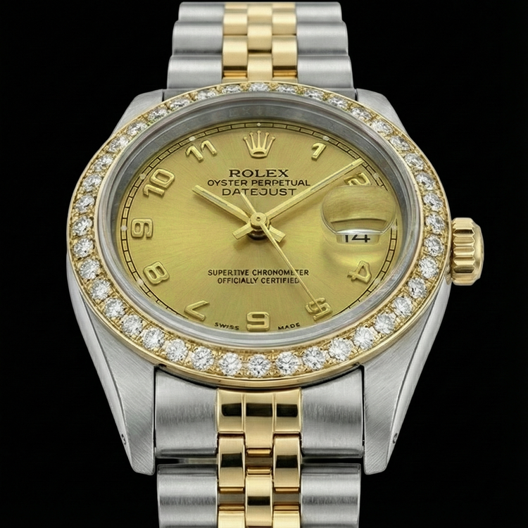 Montre Rolex Datejust Champagne Arabe acier inoxydable & Bracelet Or