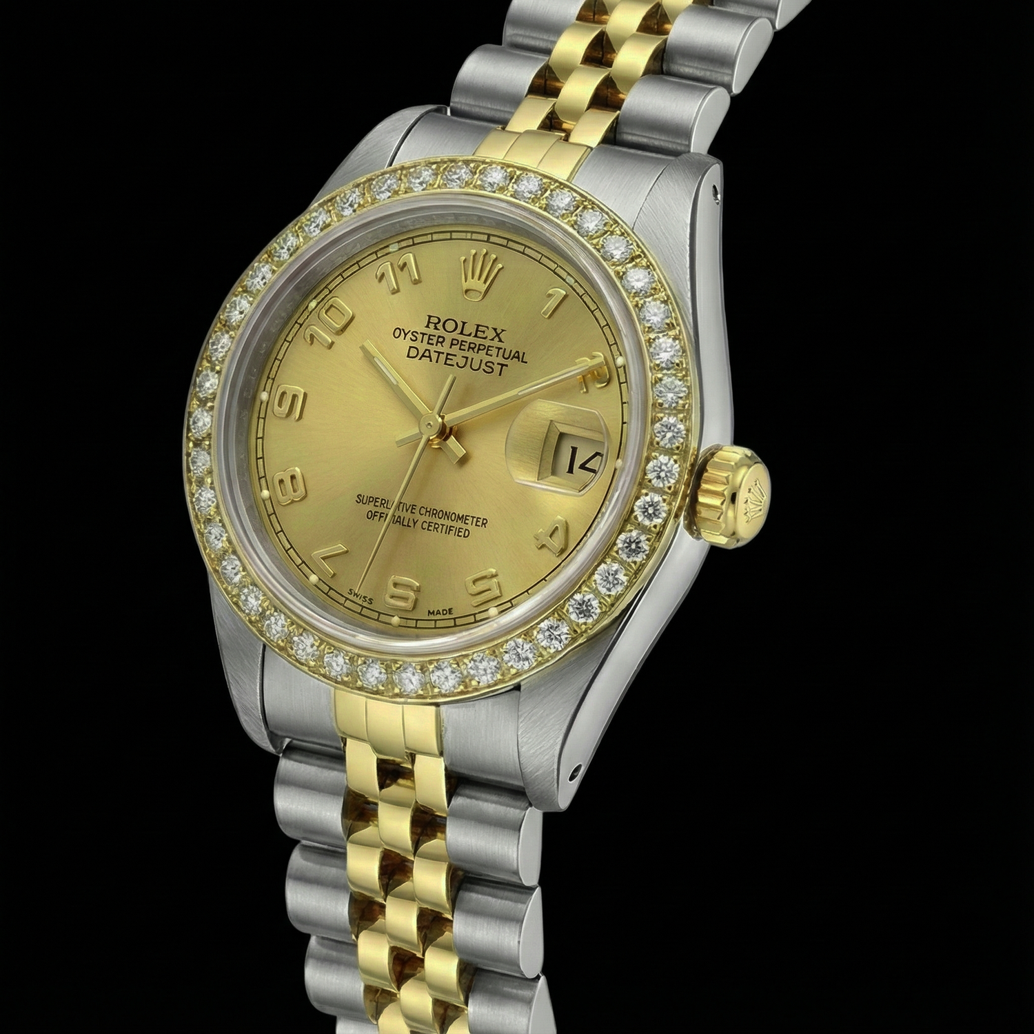 Montre Rolex Datejust Champagne Arabe acier inoxydable & Bracelet Or