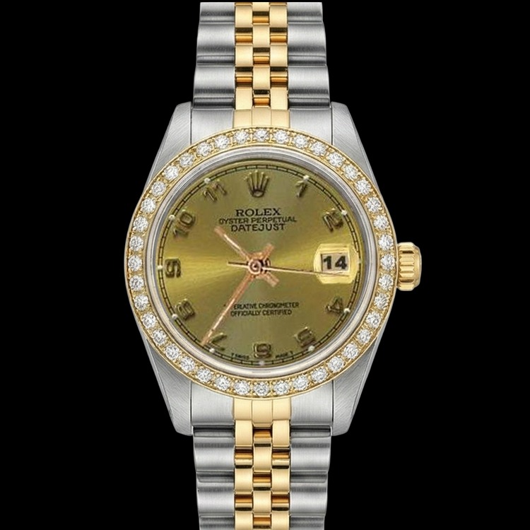 Montre Rolex Datejust Champagne Arabe acier inoxydable & Bracelet Or