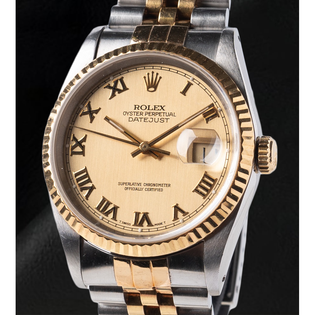 Montre Rolex Datejust Champagne à cadran romain 36 mm bicolore