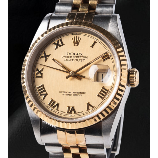 Montre Rolex Datejust Champagne à cadran romain 36 mm bicolore