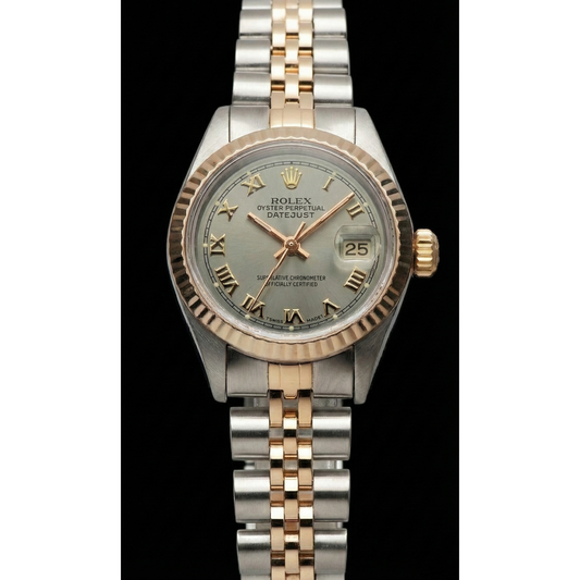 Montre Rolex Datejust Femme acier inoxydable et lunette cannelée en or jaune