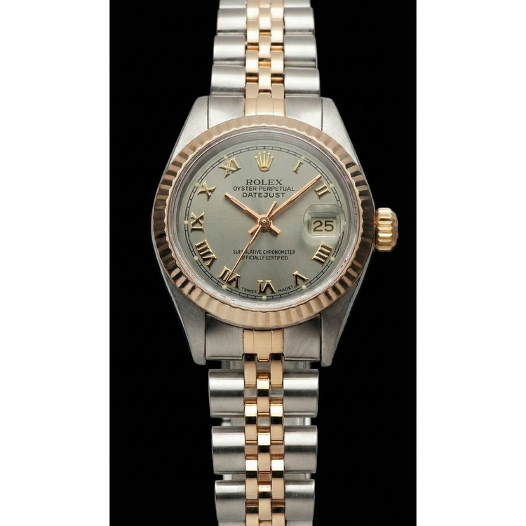 Montre Rolex Datejust Femme acier inoxydable et lunette cannelée en or jaune