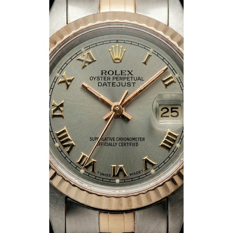 Montre Rolex Datejust Femme acier inoxydable et lunette cannelée en or jaune