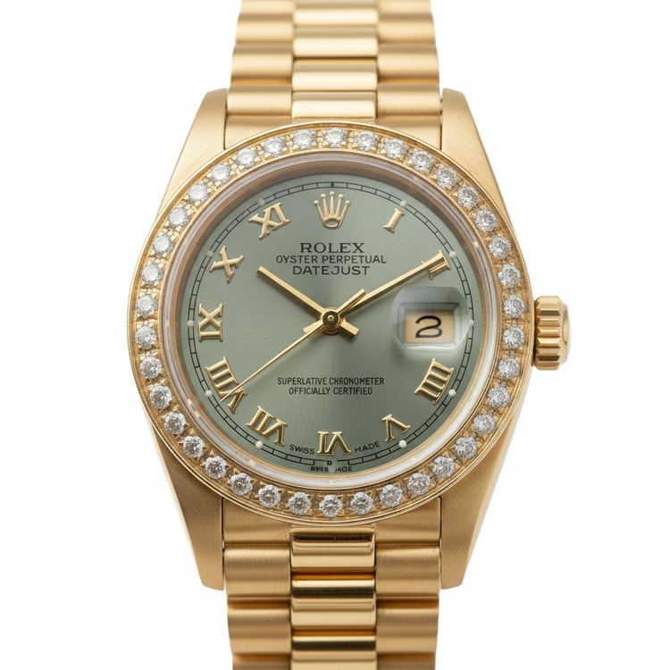 Montre Rolex Datejust Président still Bracelet Gris Cadran Romain or jaune Femme