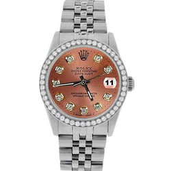 Montre Rolex Datejust Salmon avec cadran diamant et lunette en acier inoxydable de 31 mm