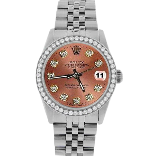 Montre Rolex Datejust Salmon avec cadran diamant et lunette en acier inoxydable de 31 mm