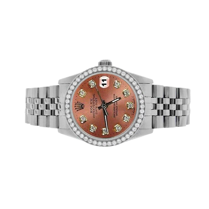Montre Rolex Datejust Salmon avec cadran diamant et lunette en acier inoxydable de 31 mm