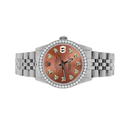 Montre Rolex Datejust Salmon avec cadran diamant et lunette en acier inoxydable de 31 mm