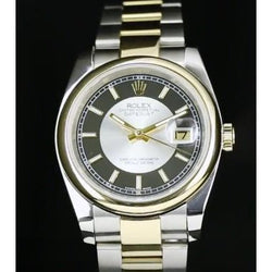 Montre Rolex Datejust à cadran noir en acier inoxydable et bracelet doré