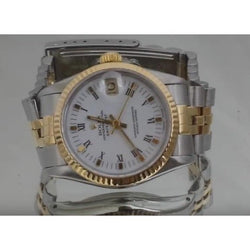 Montre Rolex Datejust à cadran romain blanc acier inoxydable et bracelet en or