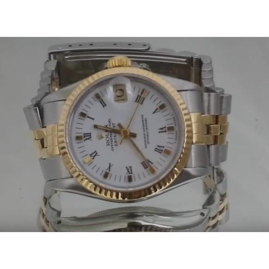 Montre Rolex Datejust à cadran romain blanc acier inoxydable
