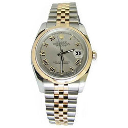 Montre Rolex Datejust à cadran romain gris, lunette lisse bicolore, jubilé, ensemble rapide