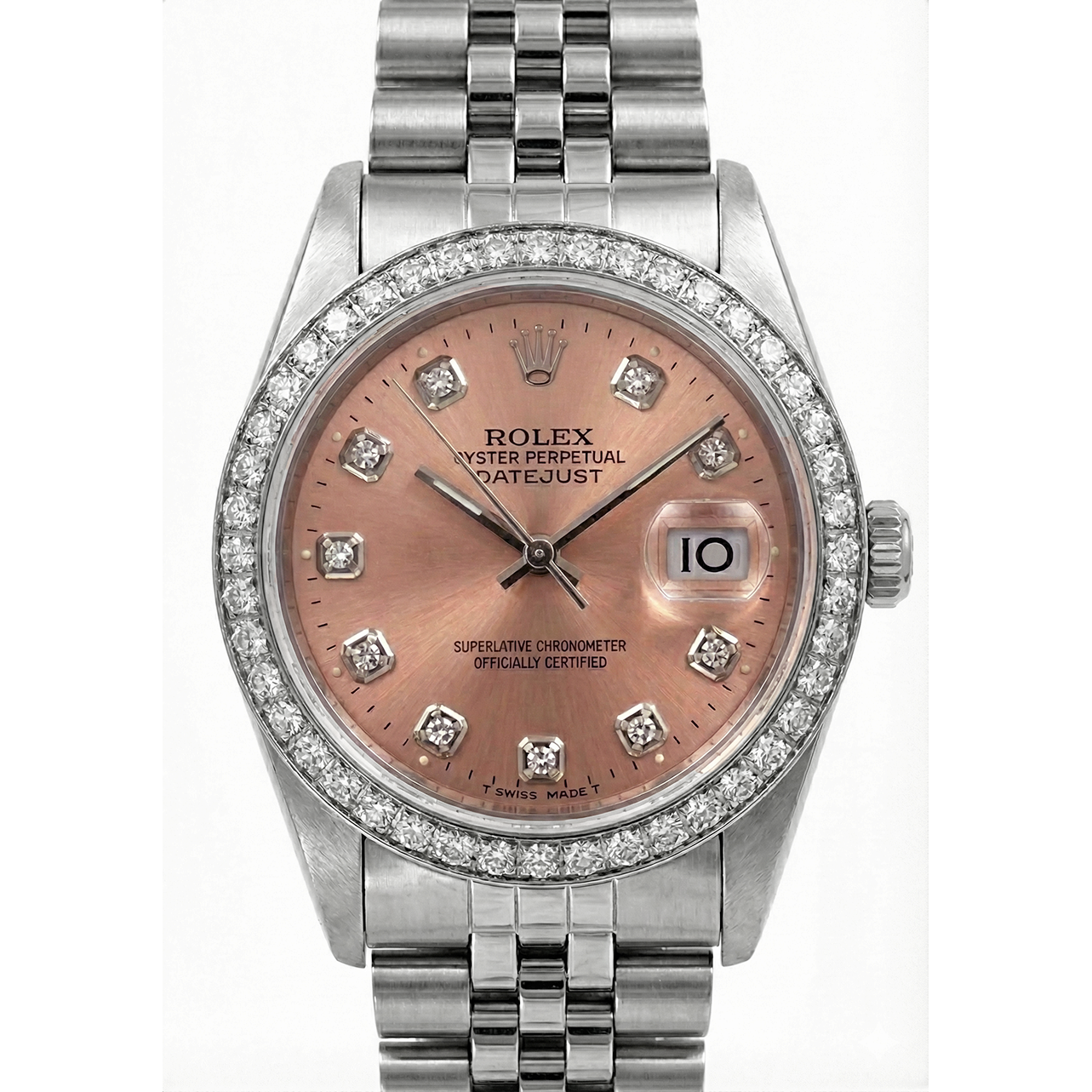 Montre Rolex Datejust acier inoxydable Cadran Rose Fg Taille Moyenne Rolex Cadran Rose En Acier Inoxydable
