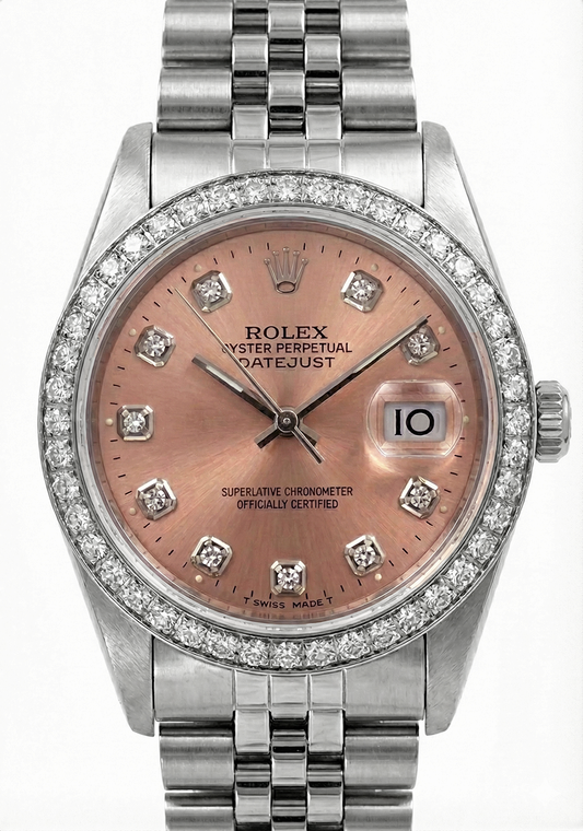 Montre Rolex Datejust acier inoxydable Cadran Rose Fg Taille Moyenne Rolex Cadran Rose En Acier Inoxydable