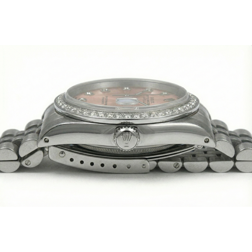 Montre Rolex Datejust acier inoxydable Cadran Rose Fg Taille Moyenne Rolex Cadran Rose En Acier Inoxydable