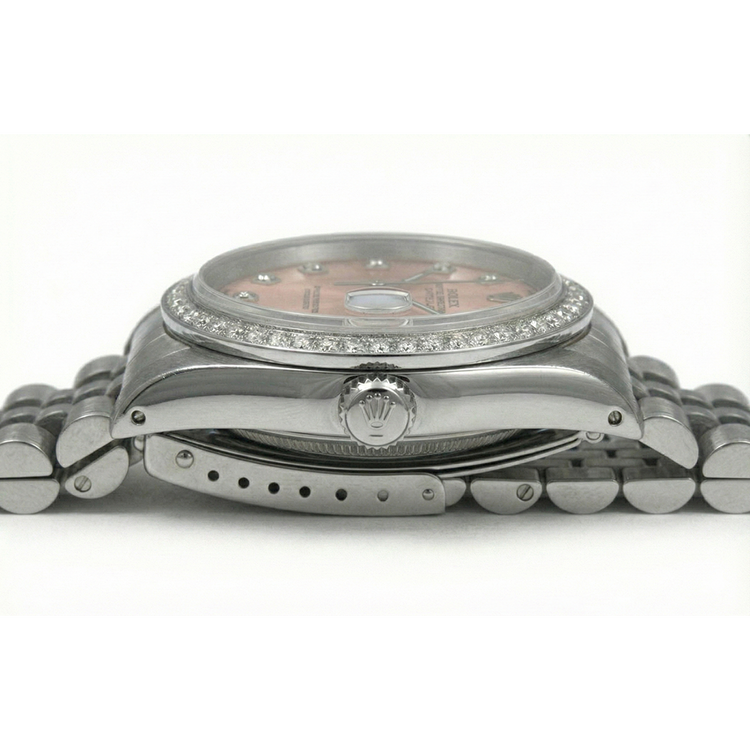 Montre Rolex Datejust acier inoxydable Cadran Rose Fg Taille Moyenne Rolex Cadran Rose En Acier Inoxydable