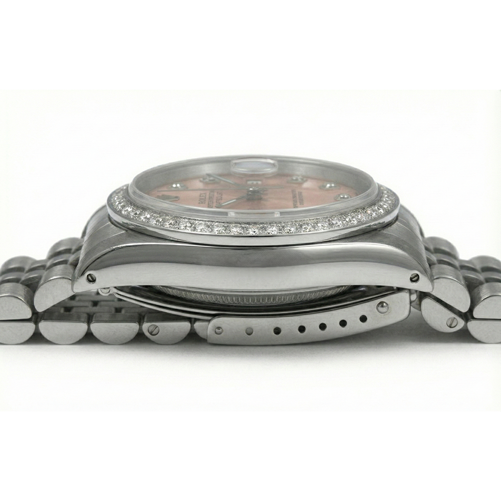 Montre Rolex Datejust acier inoxydable Cadran Rose Fg Taille Moyenne Rolex Cadran Rose En Acier Inoxydable