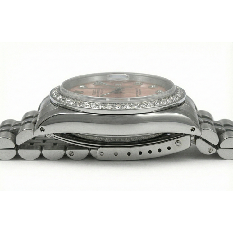 Montre Rolex Datejust acier inoxydable Cadran Rose Fg Taille Moyenne Rolex Cadran Rose En Acier Inoxydable