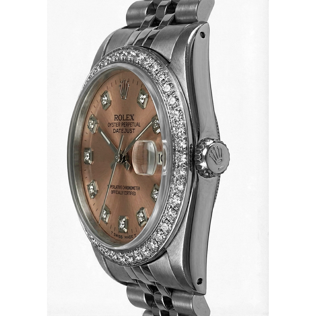 Montre Rolex Datejust acier inoxydable Cadran Rose Fg Taille Moyenne Rolex Cadran Rose En Acier Inoxydable