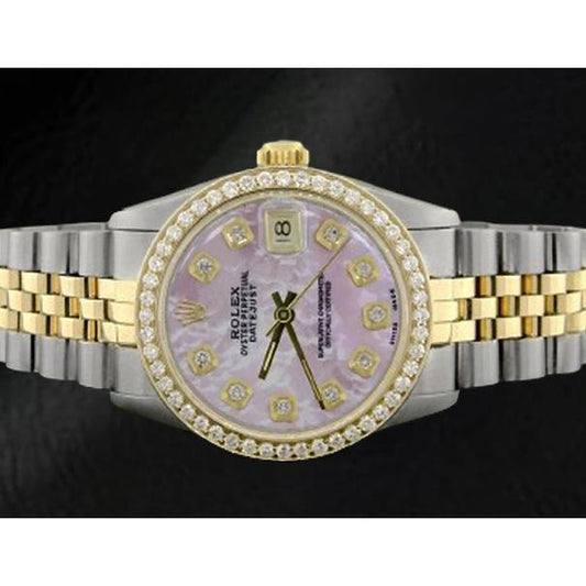 Montre Rolex Datejust avec cadran en nacre rose et diamants, 31 mm, bicolore