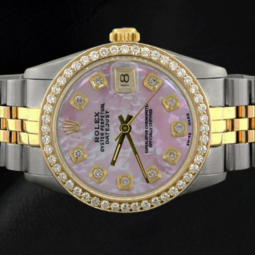Montre Rolex Datejust avec cadran en nacre rose et diamants, 31 mm, bicolore