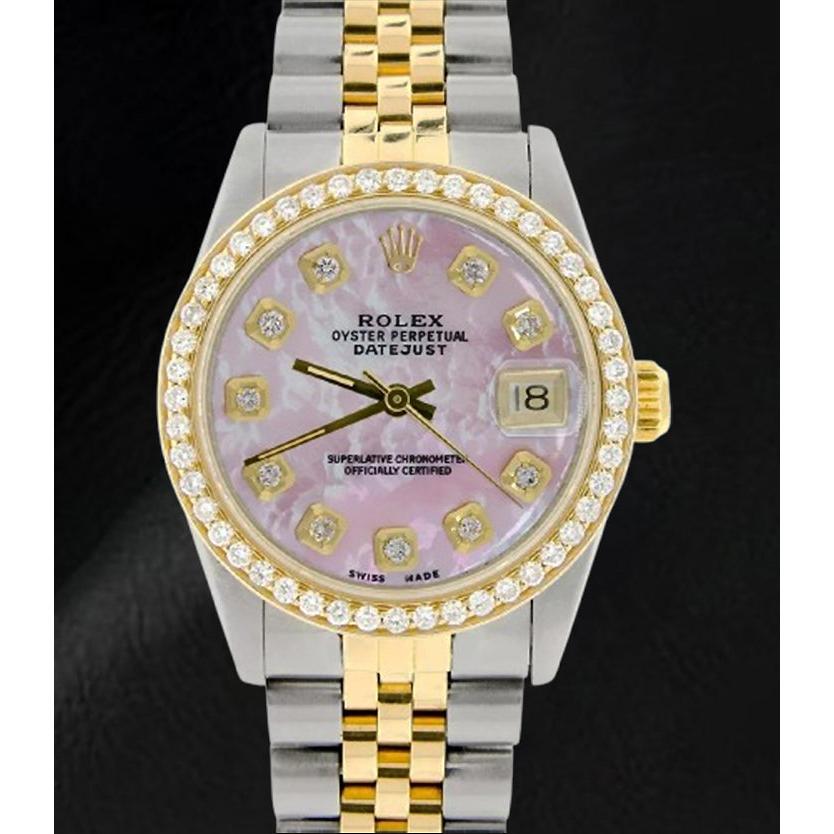 Montre Rolex Datejust avec cadran en nacre rose et diamants, 31 mm, bicolore