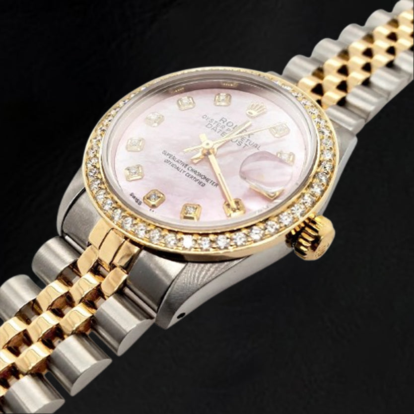 Montre Rolex Datejust avec cadran en nacre rose et diamants, 31 mm, bicolore