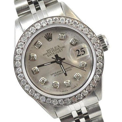 Montre Rolex Datejust avec lunette en diamant argenté et bracelet en acier inoxydable