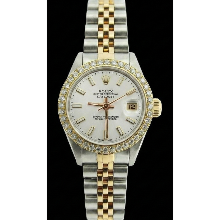 Montre Rolex Datejust avec lunette en diamant et bracelet jubilé bicolore