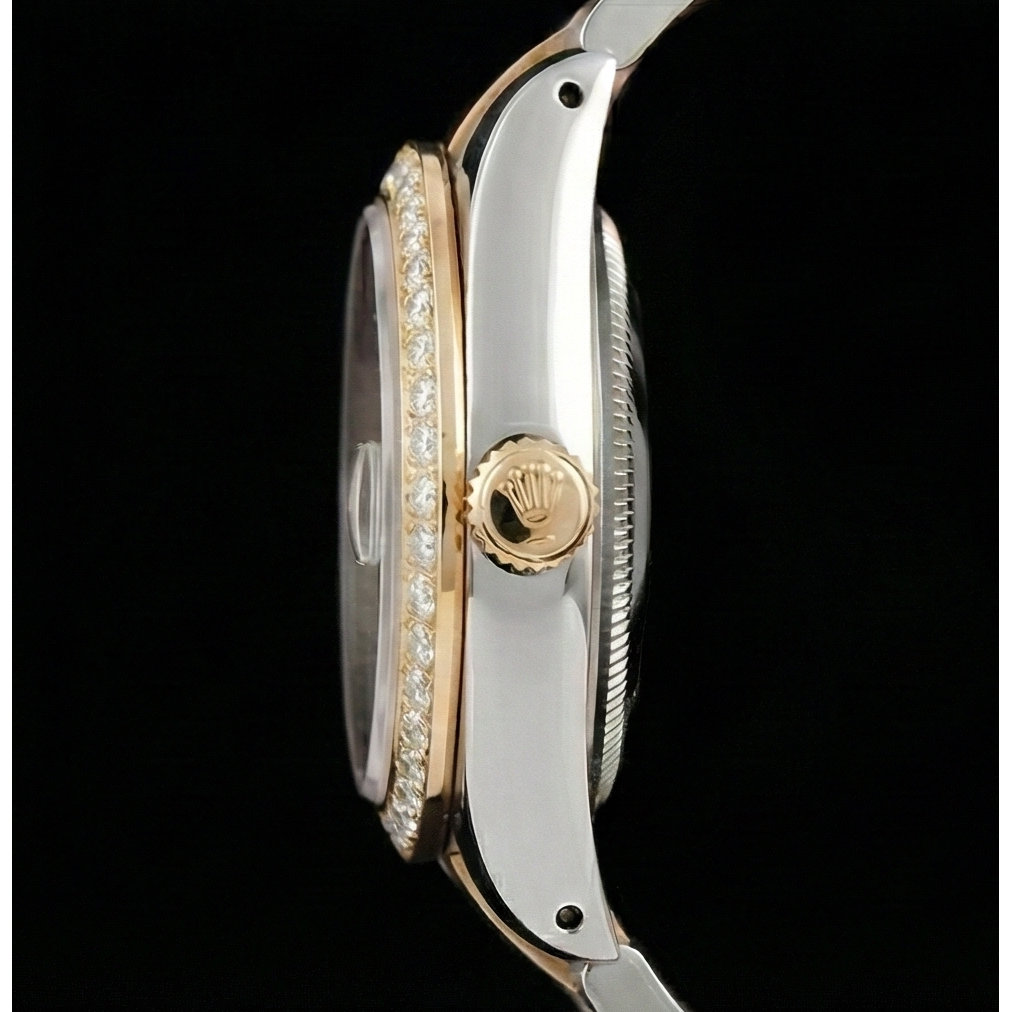 Montre Rolex Datejust bicolore 36 mm avec cadran en nacre rose et diamants et bracelet Oyster