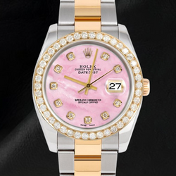Montre Rolex Datejust bicolore 36 mm avec cadran en nacre rose et diamants et bracelet Oyster