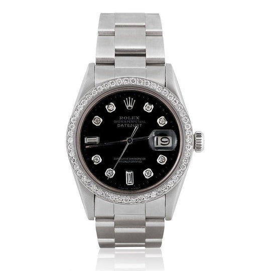 Montre Rolex Datejust cadran diamant noir bracelet 