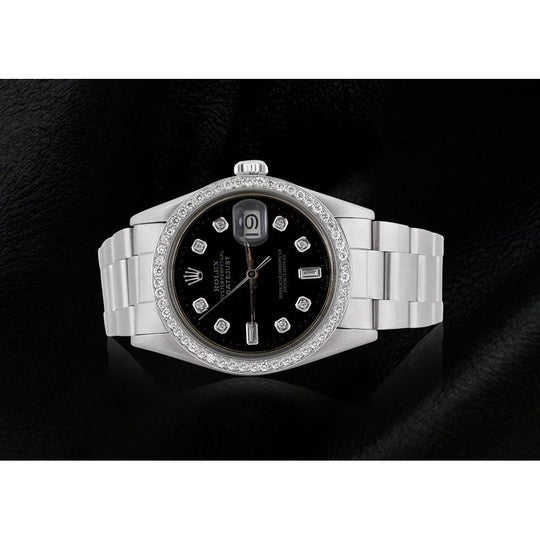 Montre Rolex cadran diamant noir bracelet en acier inoxydable
