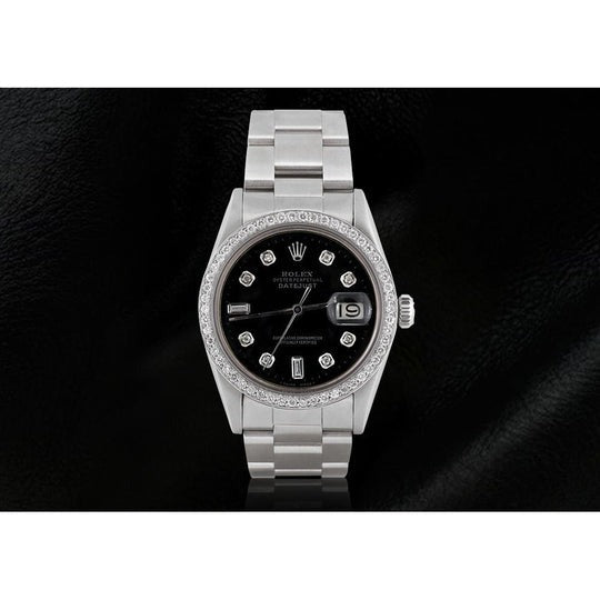 Montre Rolex cadran diamant noir bracelet 
