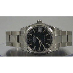 Montre Rolex Datejust cadran noir bracelet en acier inoxydable taille moyenne