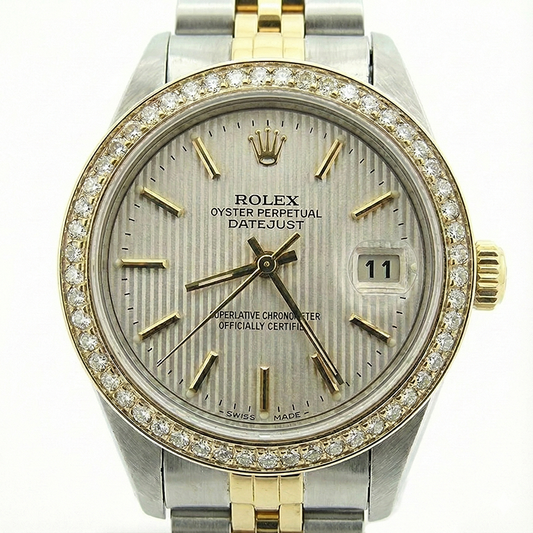 Montre Rolex Datejust dame cadran bâton blanc acier inoxydable & or jaune