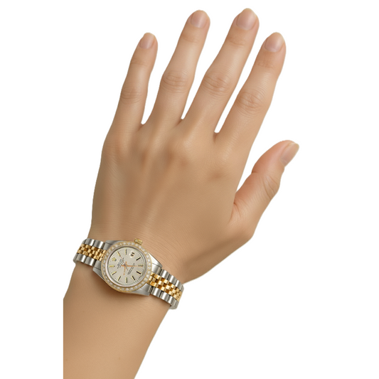 Montre Rolex Datejust dame cadran bâton blanc acier inoxydable & or jaune P2