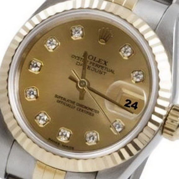 Montre Rolex Datejust dame en acier inoxydable et or avec lunette cannelée