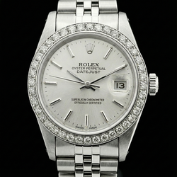 Montre Rolex Datejust dame en acier inoxydable lunette diamant blanc