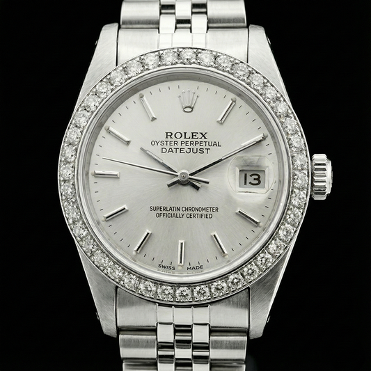 Montre Rolex Datejust dame en acier inoxydable lunette diamant blanc