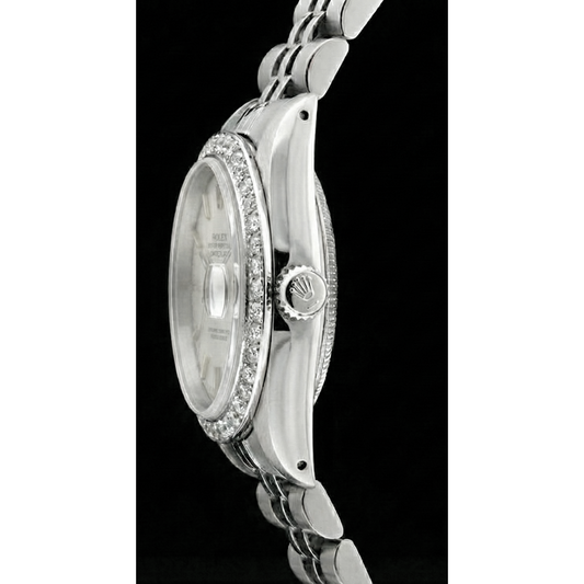 Montre Rolex Datejust dame en acier inoxydable lunette diamant blanc