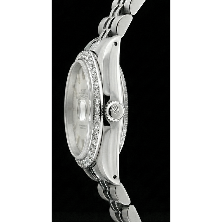 Montre Rolex Datejust dame en acier inoxydable lunette diamant blanc